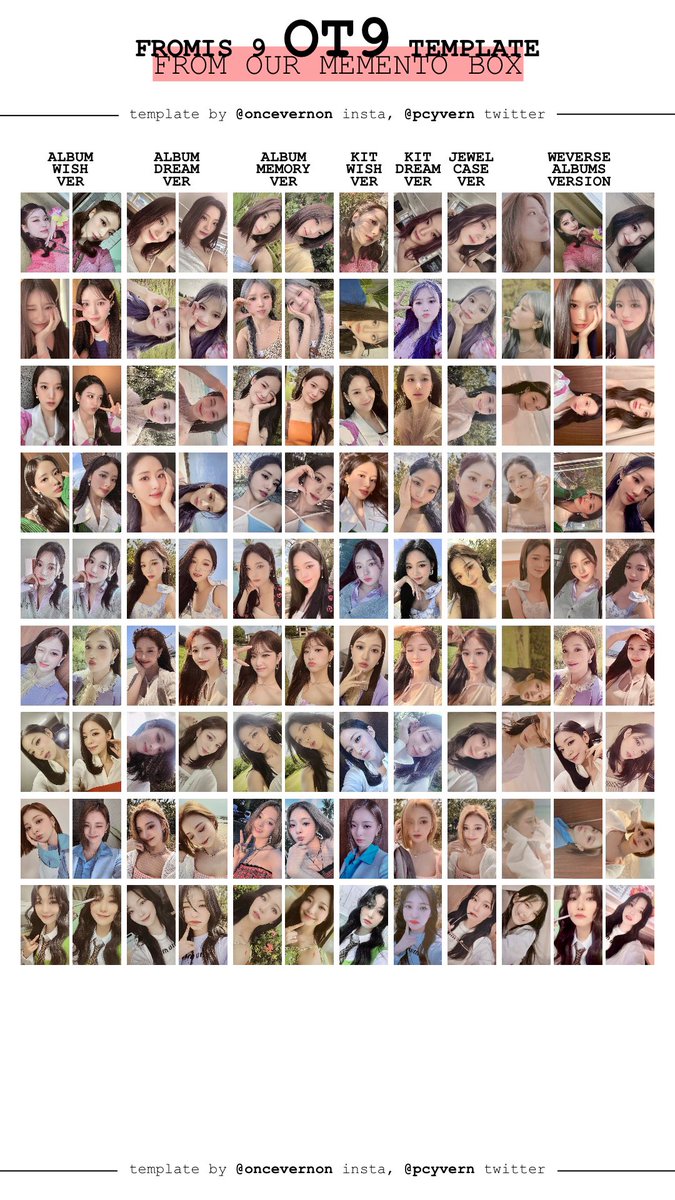 ot9 template for fromis_9 from our memento box all versions