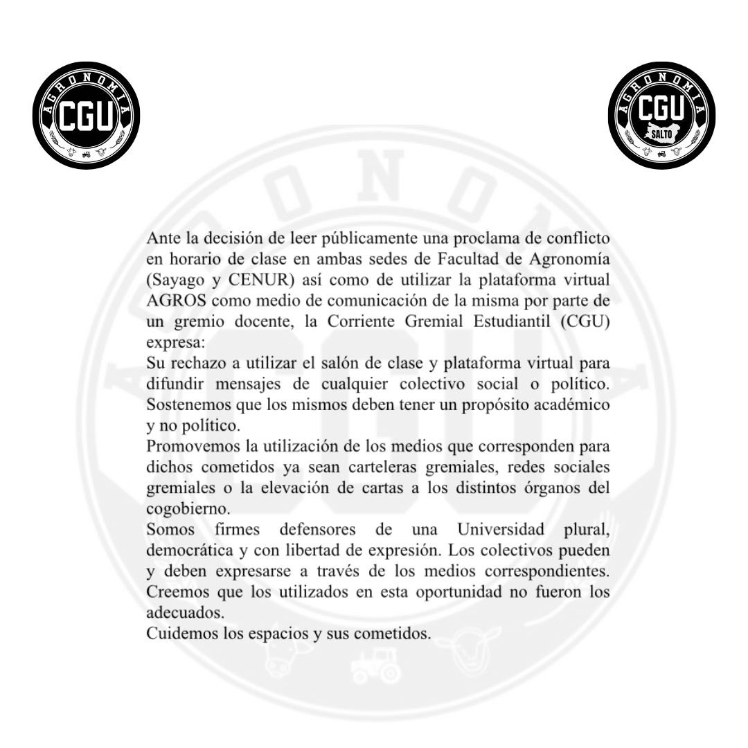 CguAgronomia's tweet photo. Desde CGU  promovemos la utilización de los medios correspondientes, premiando por un ambiente de igualdad, respetando las diferentes opiniones siendo partidistas del verdadero uso de los espacios, que son herramientas para el aprendizaje de los estudiantes
@CentralCgu https://t.co/33ZovzBY87