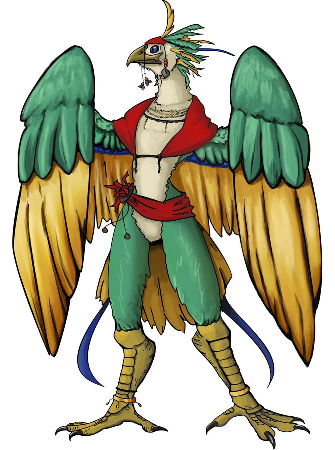 This is a Chi'ccaa, a playable species of mercantile avian aliens found in the TTRPG Wayward Suns! This image was created by <a href="/Ellinus2Ellinus/">Ellinus</a> 

If you would like to see the playtest you can find it here: 
blackturtle.itch.io/wayward-suns
#scifi #TTRPGRising #Avian #gamedev