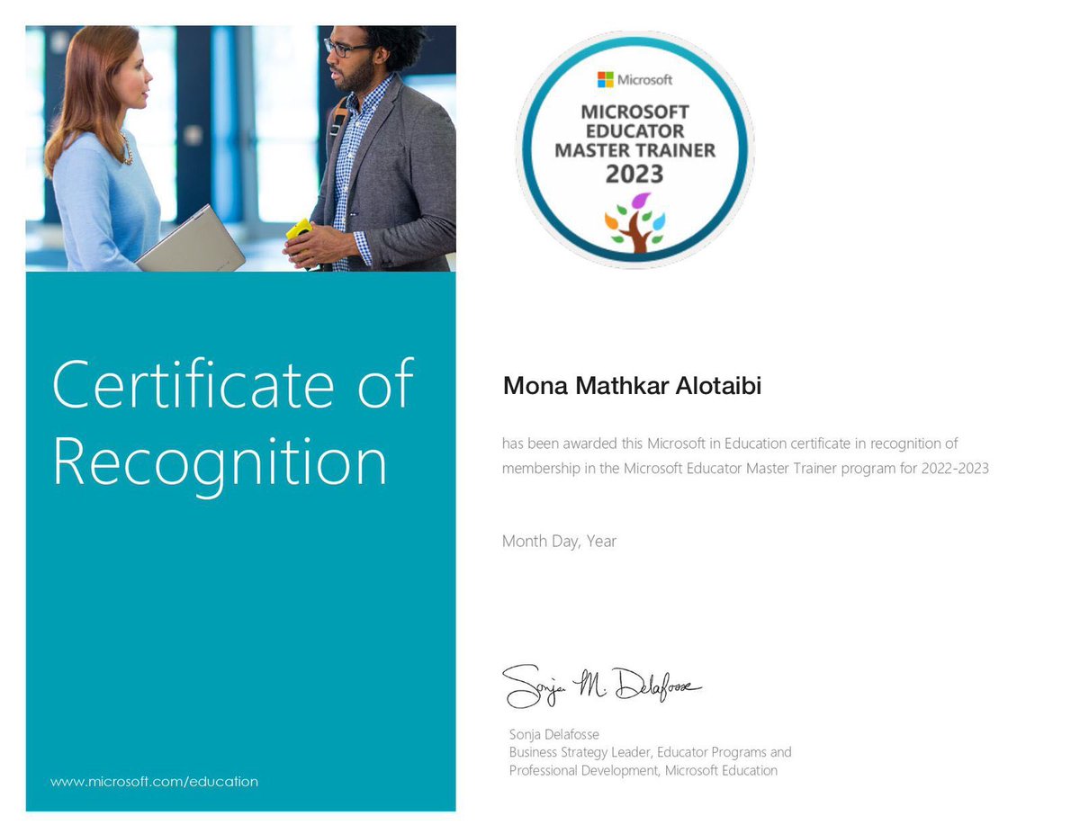 mona369__'s tweet image. ولله الحمد تم حصولي على شارة مدرب ماستر ميكروسوفت بعد تقديمي لدورة (من اسرار البوربوينت ) مع زميلاتي خبراء مايكروسوفت فشكراً للحاضرين الكرام وكل الشكر والتقدير لفريق ميكروسوفت الابداعي
 
@Microsoft_Saudi 
@Microsoft 
@abeermehdar 
#Microsoftcreativeteam