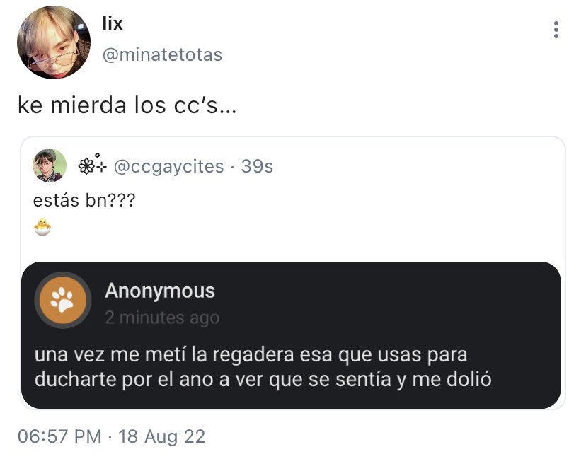 lesboleeknow's tweet photo. au jeonglix

donde felix es admin de un cc de gays y comienzan a llegar confesiones muy raras.

o donde jeongin manda confesiones sobre lo que ha hecho, espantando al admin pollito. https://t.co/22n4aeqk29