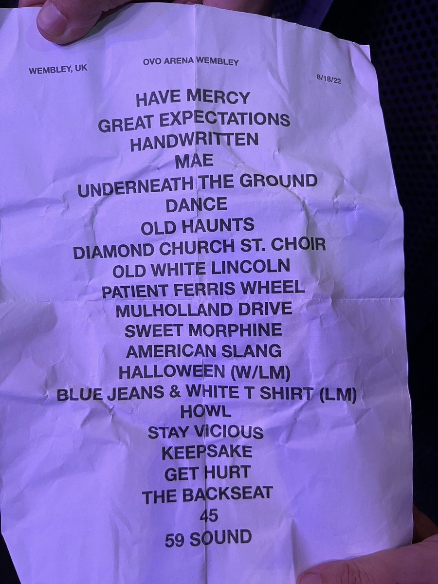 Setlist
Wembley Arena, London (UK)
18 August 2022