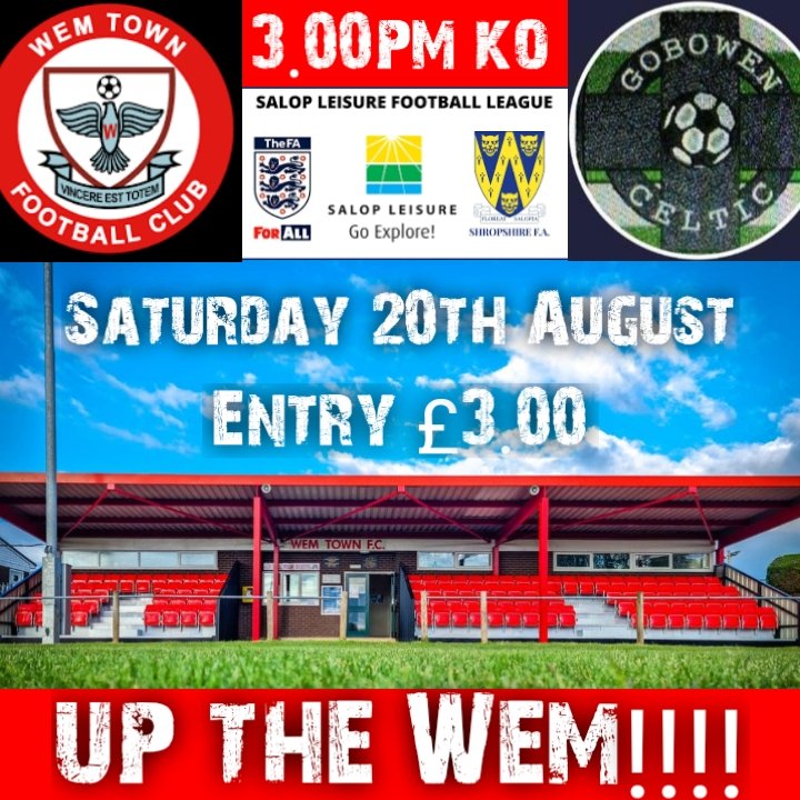 We welcome <a href="/GobowenCelticFC/">Gobowen Celtic FC</a> to the Bowens field ground Saturday in the <a href="/SalopLLeague/">Salop Leisure League</a>
Both games last season could of gone either way ,us winning at home 4v3 and losing away  1v0. We expect a battle as both sides look for a first win of season.
Come down and support the lads