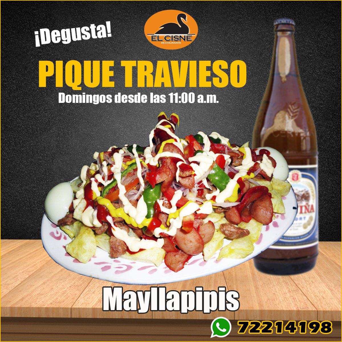 ElCisneCbba's tweet photo. Comparte nuestro PIQUE TRAVIESO
𝐄𝐥 𝐂𝐢𝐬𝐧𝐞 𝐑𝐞𝐬𝐭𝐚𝐮𝐫𝐚𝐧𝐭𝐞 🧡🦢   "Mayllapipis" 😋
👉𝑃𝑒𝑑𝑖𝑑𝑜�� 𝑦 𝑅𝑒𝑠𝑒𝑟𝑣𝑎𝑠 𝑎𝑙 𝑊ℎ𝑎𝑡𝑠𝐴𝑝𝑝 📲: 65353312
#Gastronomia #Charque #Comida #Pique #Restaurante #Cochabamba https://t.co/nabQHdpSTV