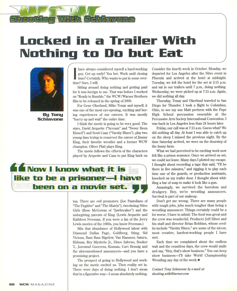 WHWMonday's tweet photo. #ThrowbackTony!
An excerpt from WCW Magazine in 2000 with @tonyschiavone24 describing his experience working on 'Ready To Rumble'!
#ThrowbackThursday https://t.co/r1kM7IuEHf