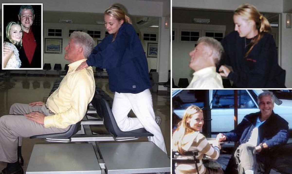 PearsonSharp's tweet photo. So Ghislaine Maxwell will go down as the only person in history to be arrested for sex trafficking children to... no one, apparently? 

Totally unrelated: here's Bill Clinton getting a neck massage at the airport from one of Jeffrey Epstein's underage victims. https://t.co/FFx8cZ9MgA