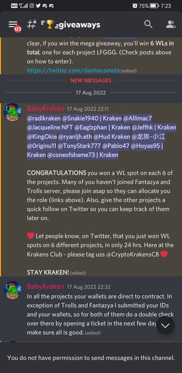 I win 6 wl spot from discord server 🎉🎉 Thanks <a href="/CryptoKrakensCB/">CryptoKrakens Club</a>
#nft #NFTGiveaway #NFTCommunity