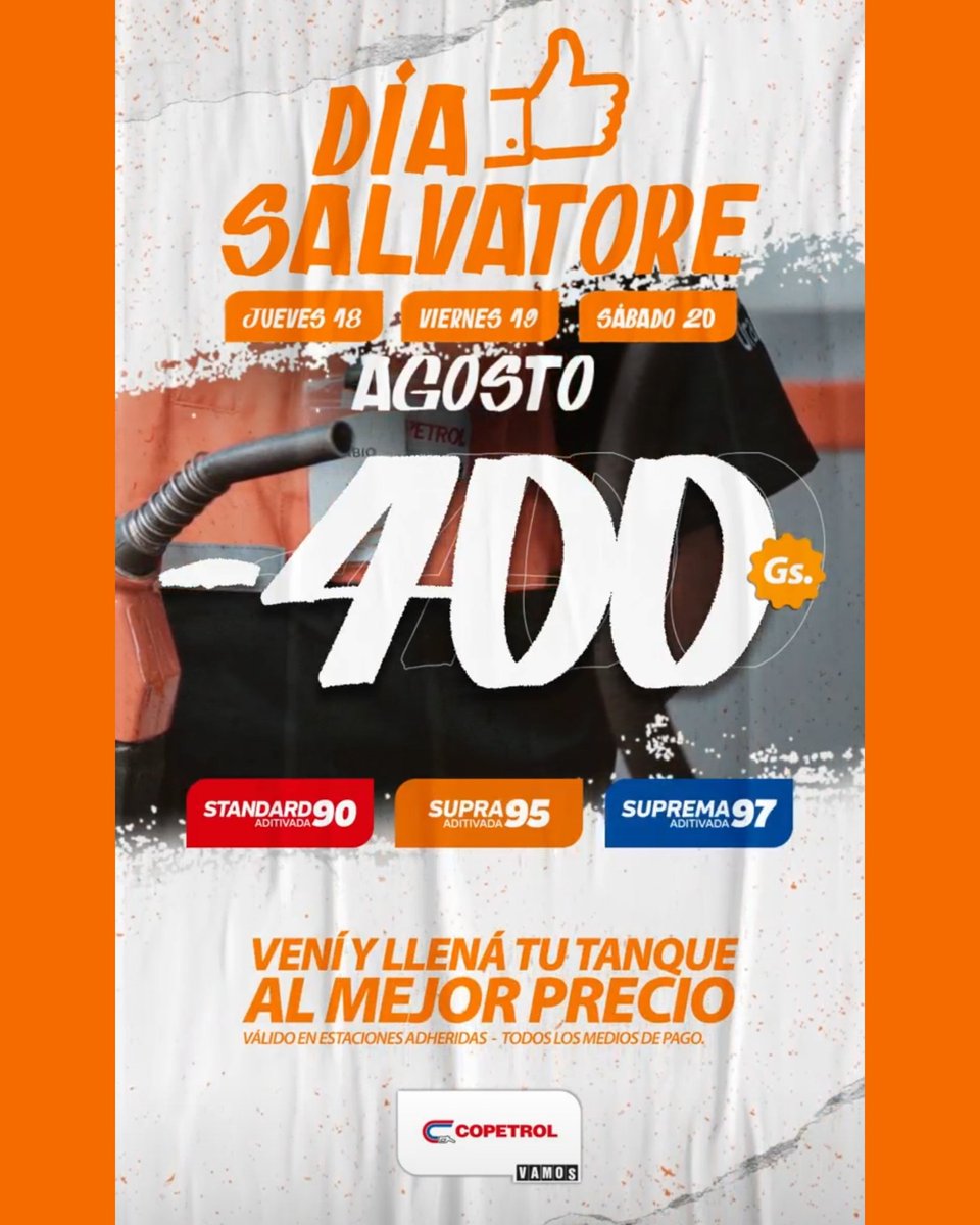 PromoCombusPY's tweet photo. Jueves, viernes y sábado de -400 Gs por litro en Naftas en las estaciones adheridas de Copetrol.

Fuente y más info en @copetrol_py

#PromoCombusPY #combustible #promocionespy #Paraguay #Asunción #petropar #petrobrasparaguay #petrobras #copetrol #petromax #petrosur #petrochaco https://t.co/zvKwOgpDSJ