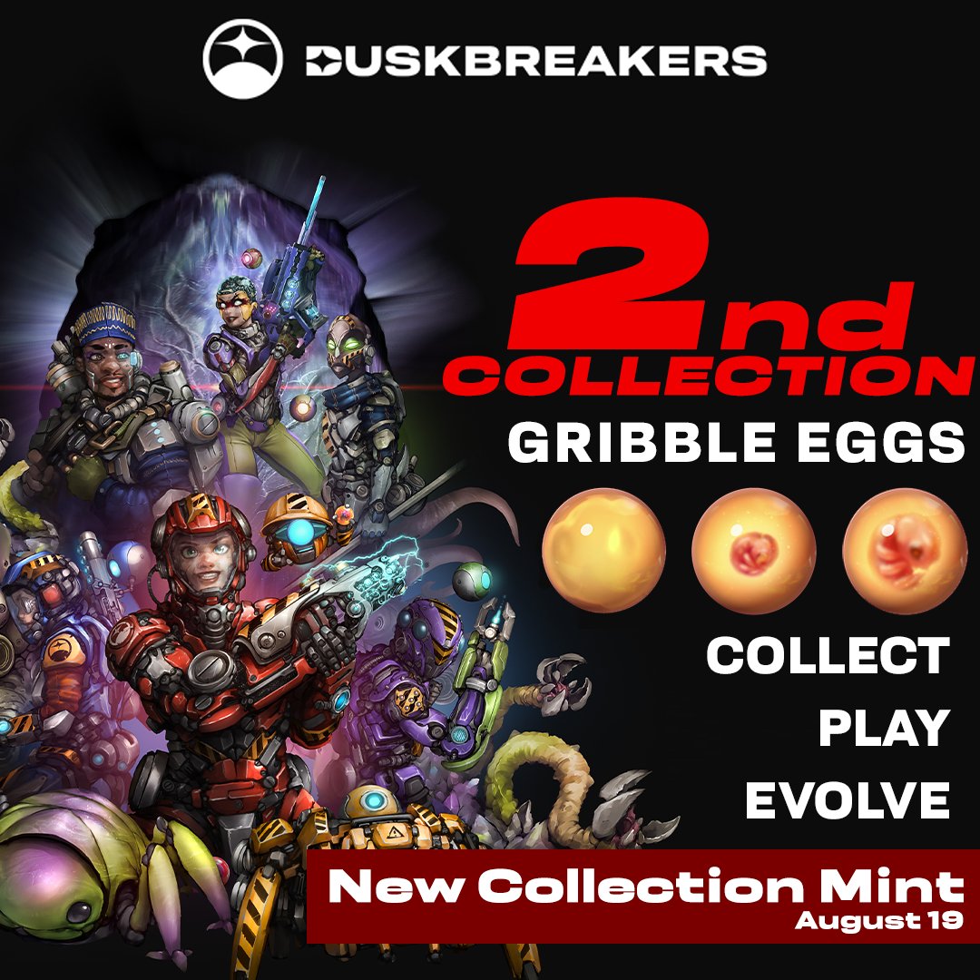 cryptoshackclub's tweet photo. 🎉 Duskbreakers X Cryptoshack 🎉

10 last minute WL spots for @Duskbreakers 2nd collection: Gribble Eggs! 

🥚 Interactive NFTs; play to evolve! 🥚

1⃣ Follow @DuskBreakers &amp; @cryptoshackclub
2⃣ RT &amp; Like
3⃣ Tag 3 Friends + Drop Your Wallet
 
Mint is 19th Aug. 3 hrs to enter! ⏰ https://t.co/fOzdU7yeeL