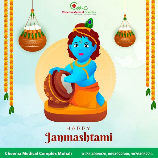 CMCmohali's tweet photo. Let's celebrate the birth of Lord Krishna with full fervor and enthusiasm.
#janamashtami #happyjanamashtami #jamanashtami2022 #celebration #cheemamedicalcomplex https://t.co/eDaeR7Syxf