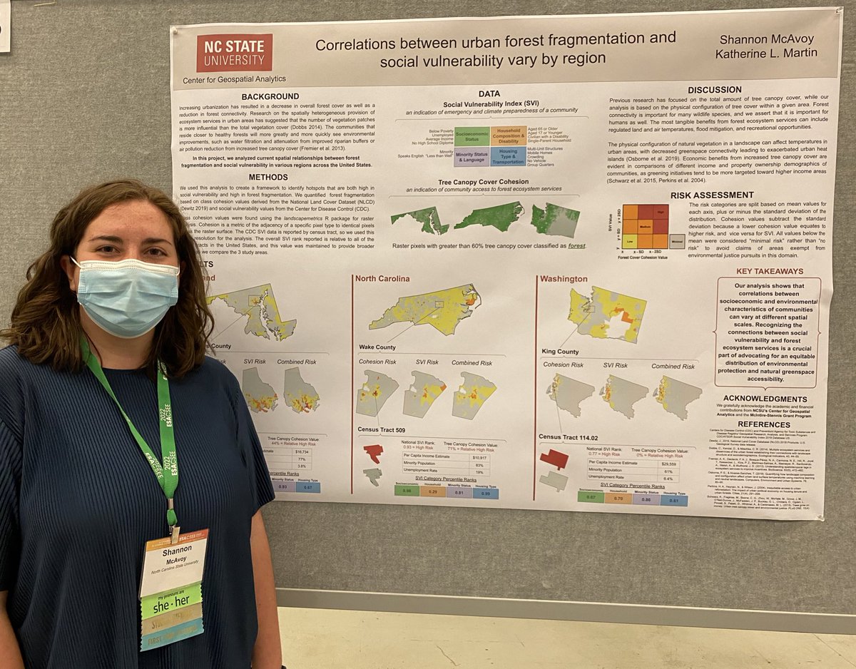 Final event for my time at #ESA2022 was my poster presentation on mapping forest fragmentation and social vulnerability trends! I had a lot of great conversations with so many people interested in our work 😁 Can’t wait to continue this project! 🌳