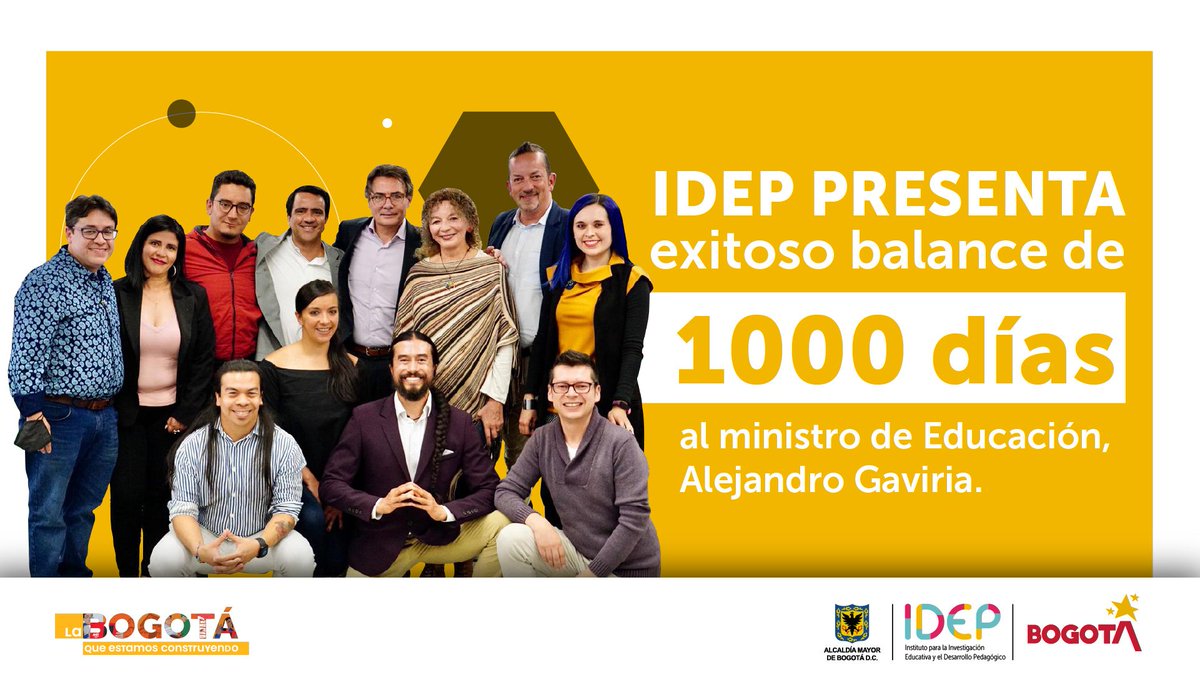 IDEP_Bogota's tweet photo. ✌️¡Completamos 1000 días inspirando, innovando e investigando!
Con los #MaestrosYMaestrasQueInspiran mostramos los resultados al nuevo @Mineducacion, @agaviriau 🤝🏼.
Estos logros son #PorTiProfe, y para ti 👉🏼 https://t.co/QrqTWXkExL 🥳 https://t.co/Nr88JknYP0