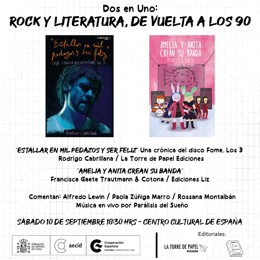 rodcabrillanag's tweet image. Lanzamiento de "Estallar en mil pedazos y ser feliz" el próx 10/9 en el evento "Dos en Uno: Rock y Literatura, de vuelta a los 90". Junto a otros amigos @PaolaMarrock @alfaxis @Franunica1 @la_paralisis @romontalban @CCESantiago @Ediciones_Liz También presenta la autora Fran Gaete