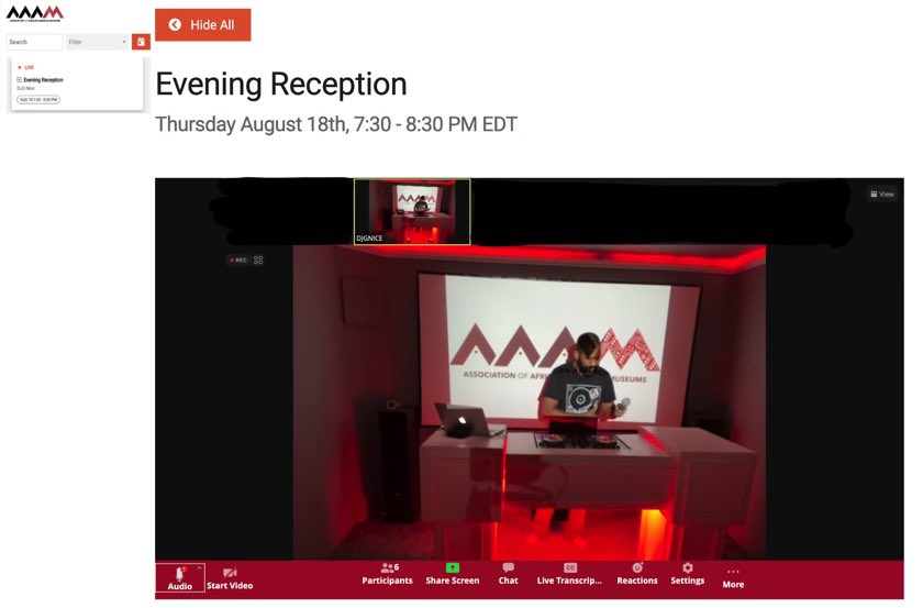 BlackMuseums's tweet photo. #AAAM2022 is winding down DAY TWO of our virtual conference with our Resident DJ GNice Mr. MagicHands.  #BlackMuseums #BlackMuseumsMatter #WeAreAAAM https://t.co/ZuIa5DsYwD