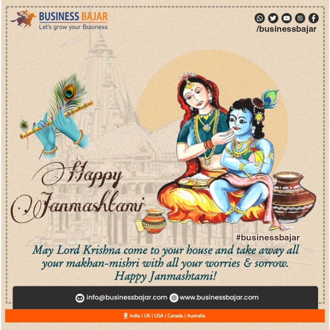 BusinessBajar's tweet photo. May Lord Krishna come to your house and take away all your makhan-mishri with all your worries &amp; sorrow. Happy Janmashtami!
#janmashtami #shreekrishna #lordkrishna #krishna #dahihandi #businessbajar #memes #starittechnology #earnings #earnmoney #foryou #business https://t.co/TJGGA2AKSg