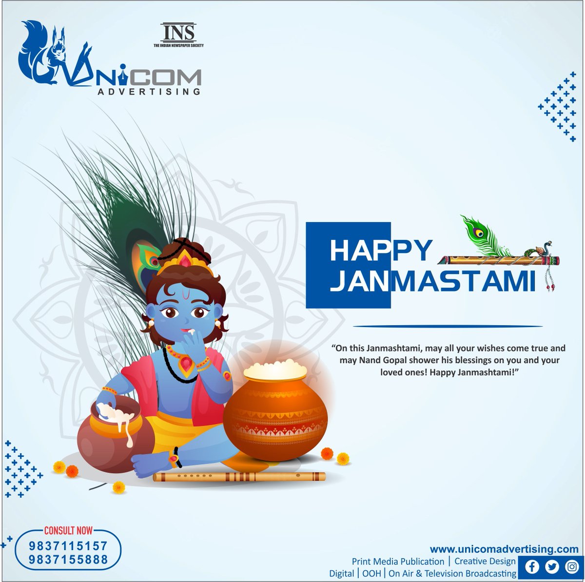 theunicom's tweet photo. Unicom Advertising wishes you all a very Happy Janamashtami. May #LordKrishna bless you &amp; your family with an abundance of Happiness, Love &amp; Peace in your life❣️

#Happyjanmashtami2022 #Janamashtami2022 #UnicomAdvertising #Unicom #mathura #Advertising https://t.co/fF4zxX9Noa