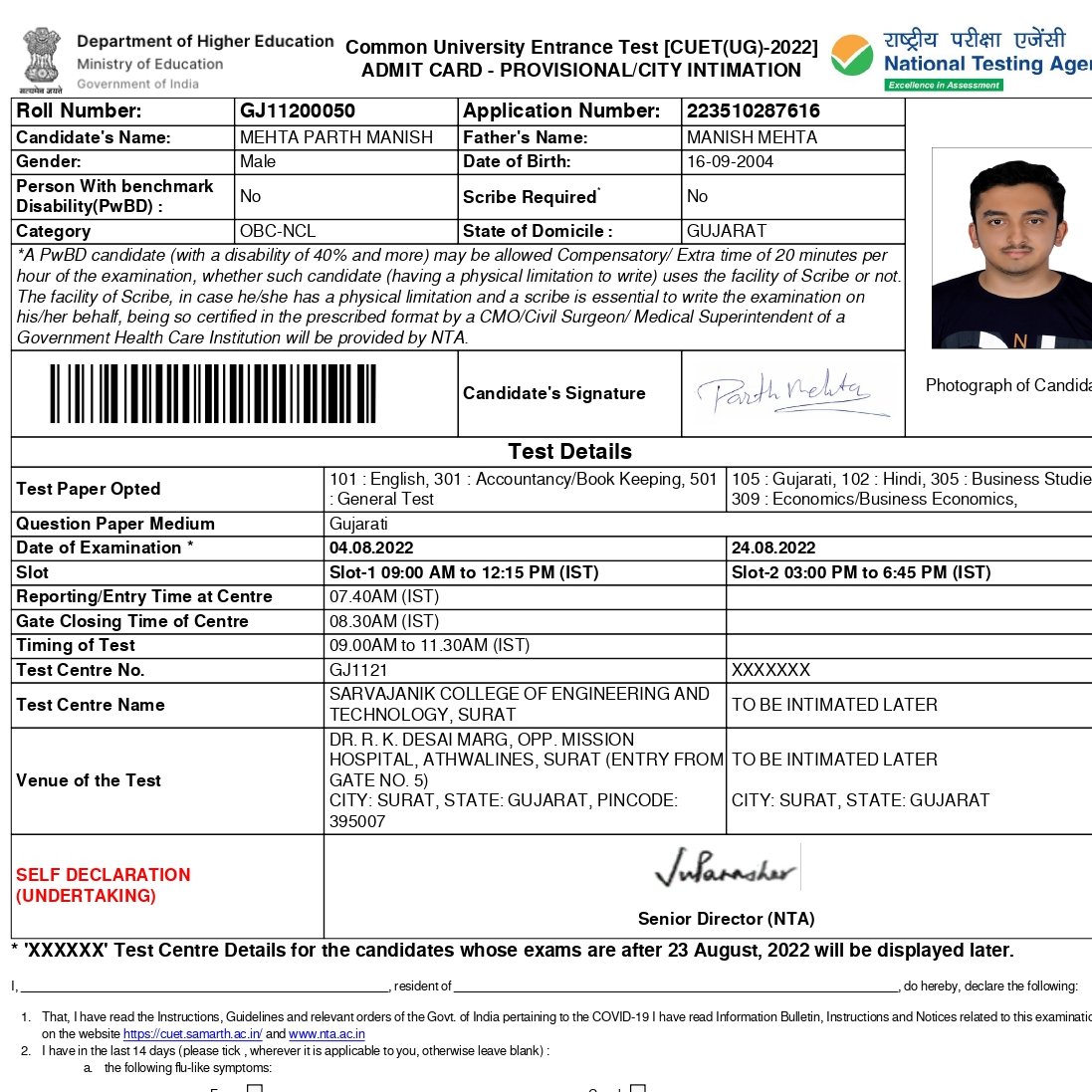 ParthMe72901778's tweet photo. On 4th August.
I had Cuet exam for Slot 1 and 2 but at the center due to technical issue the exam for both slots weren't happened but now in revise admit card it show that my Slot 1 was completed but It was never completed due to server problems.Please take action on it
@DG_NTA https://t.co/48b3D7fwfe