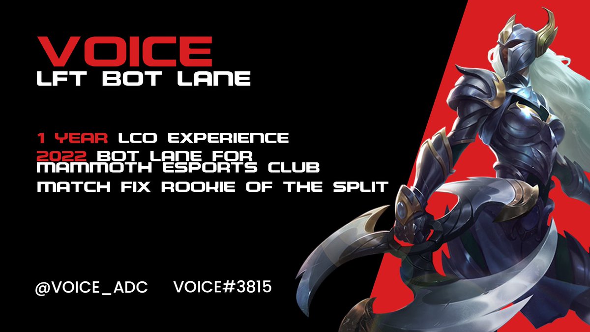 Still contracted to <a href="/MAMMOTH_OCE/">DNS MAMMOTH ESPORTS CLUB</a> until November but free to explore opportunities for 2023. Looking to gain more experience, and hungry to be the best. DM’s open. Likes and RTs very appreciated!