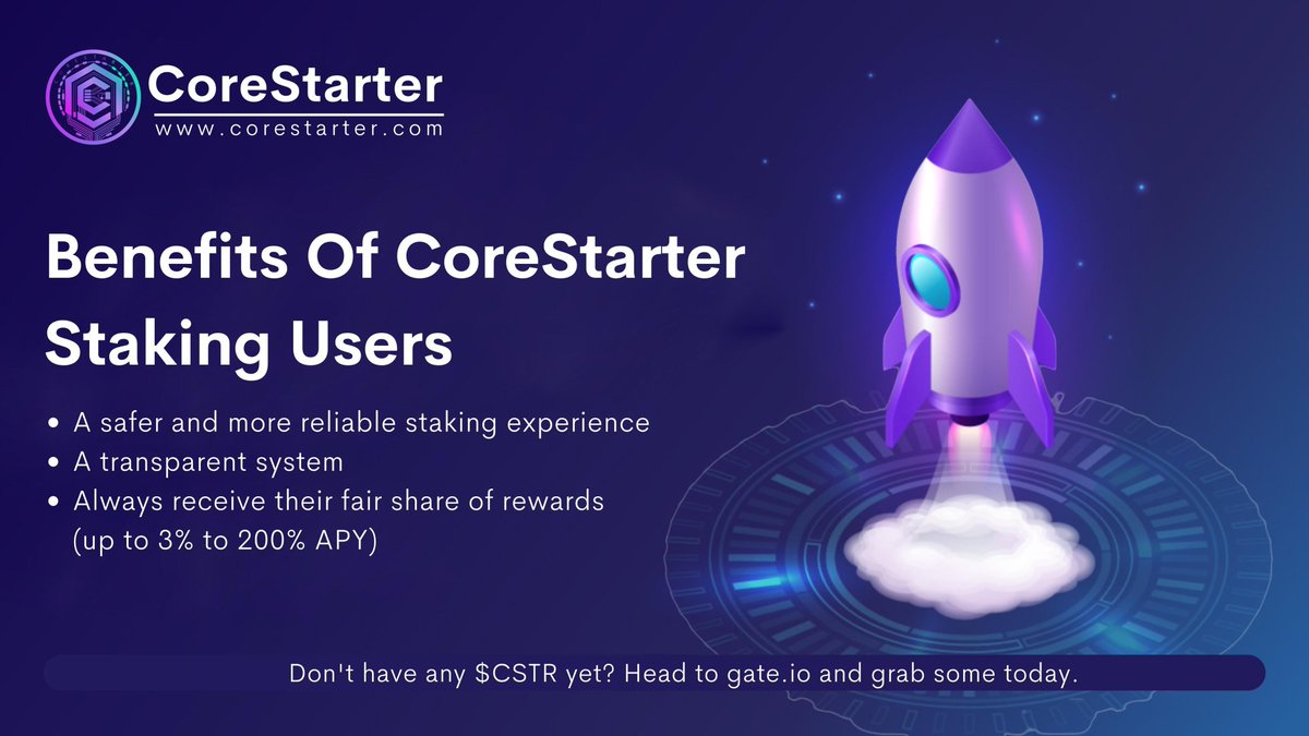 Burgman95673021's tweet photo. 🔥BENEFITS OF STAKING🚀

🔥 #CoreStarter is rewarding long-term stakers up to 75% APY
🔥 Chance to join in Upcoming #IDO
🔥 Chance to participate in Whitelist NFT Sale

Head to https://t.co/DBDCTHDy97 and get $CSTR. Stake on https://t.co/UFvQNbwGvu.

#Solana #IDOLaunchpad #INO https://t.co/ya3yqGxisZ