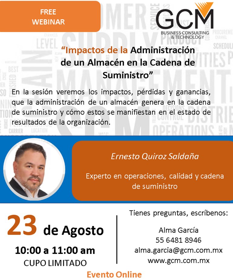 GCMBusiness's tweet photo. Últimos días para registrarte ¡Webinar gratuito! Cupo limitado

"Impactos de la Administración de un Almacén en la Cadena de Suministro”

https://t.co/IjwPbIfIox https://t.co/6VUNJZakbr