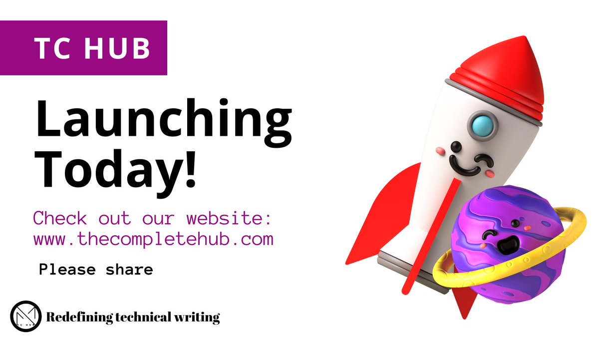 TheCompleteHub's tweet photo. Finally we are launching today. Remember always that at TC Hub we are committed to providing technical content for everyone in the Tech ecosystem, building a community of technical writers, and improving documentation, tutorial, and article content. Find out more on our website! https://t.co/147NsIkZVy
