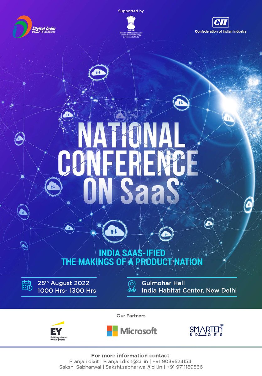 CIIEvents's tweet image. Join the National Conference on SaaS with the theme India SaaS-ified: The Makings of a Product Nation on 25th August, 1000-1300 hrs, at India Habitat Centre, Lodi Road, New Delhi. 
Click here to register➡️
bit.ly/3psVqfN #SaaSConference @EY_India @MicrosoftIndia