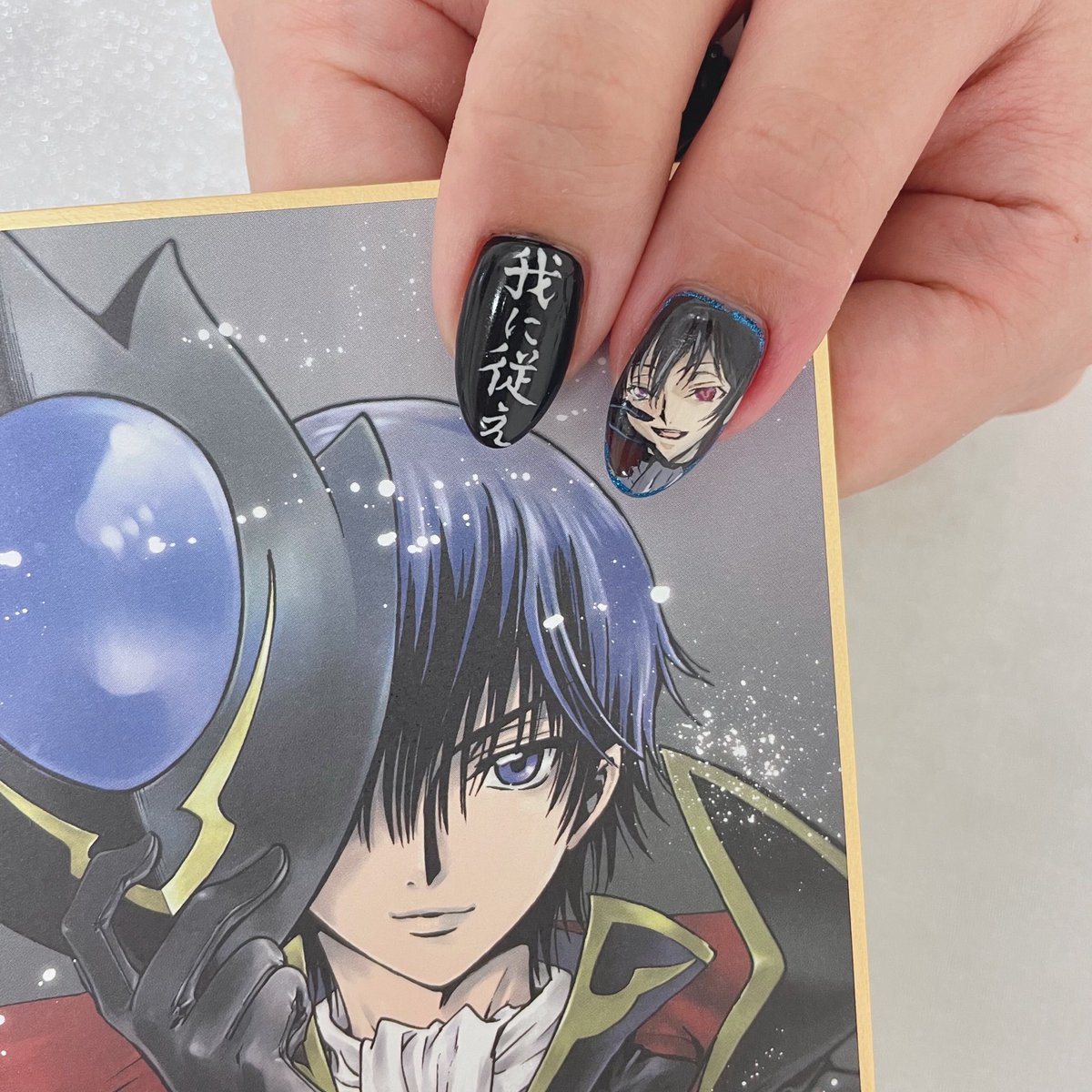 _199002011_'s tweet photo. 平成を生きるおたくネイル 今月はコードギアスのルルーシュです https://t.co/522pmIXPq7