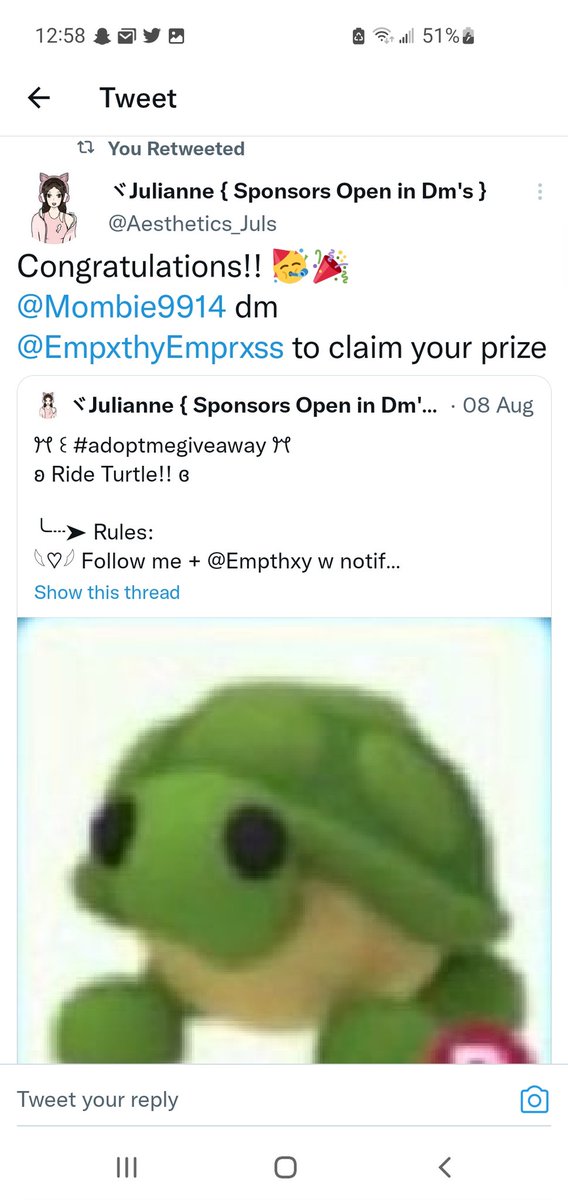 Mombie9914's tweet photo. Guys I wanna cry 😭 @EmpxthyEmprxss is a scammer/fakes gws @Aesthetics_Juls did a sponsored R turtle GW for them, I won the gw &amp; have been DMing since Monday with no answer 🙃 i was so excited to get a 🐢 finally, I wanna cry🥲😭 #firstexpose #iwantmyturtle 🥺
#Fscammers #crying https://t.co/tdCxRxW62C