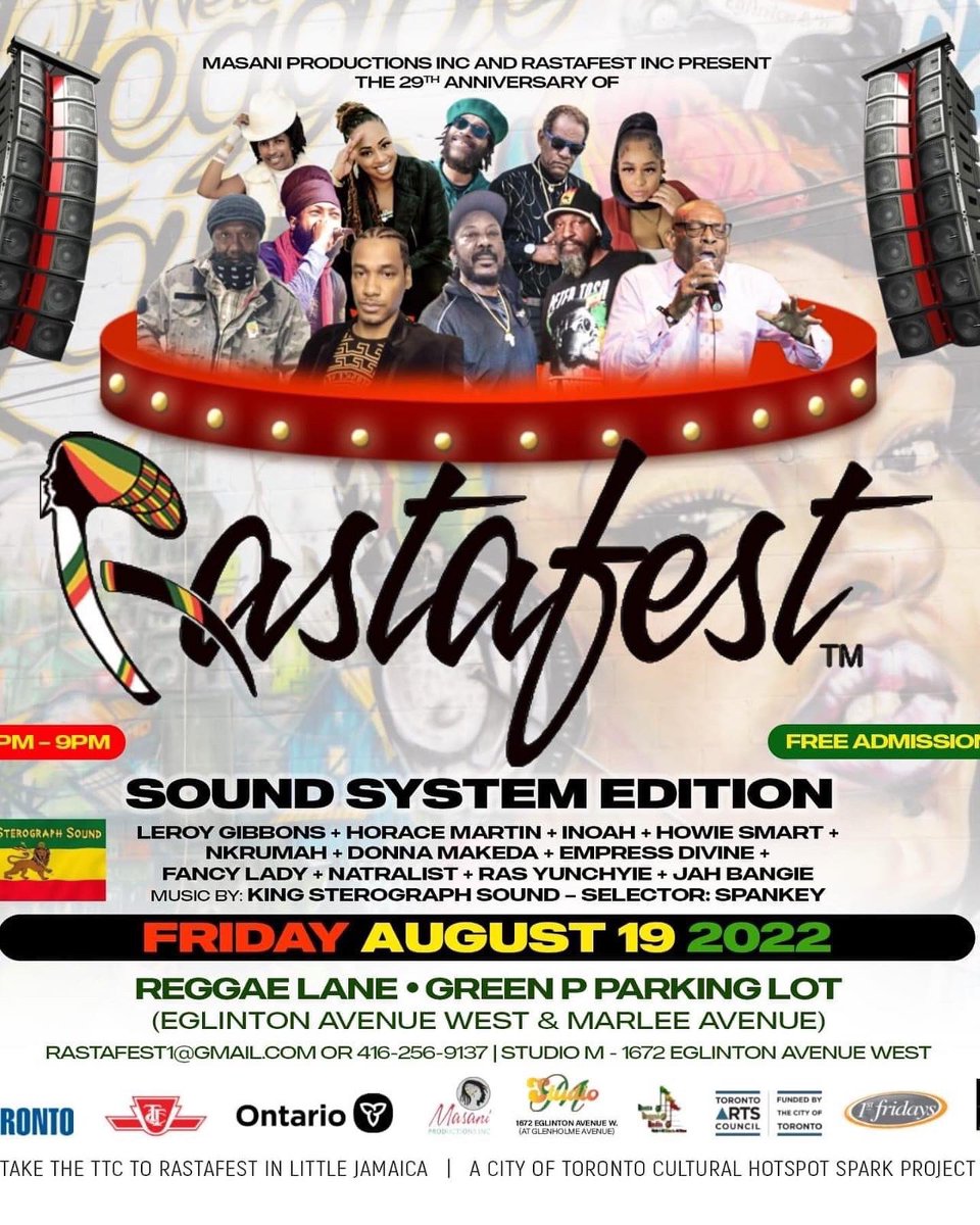 RastafestTO's tweet photo. Rastafest Sound System Edition at Reggae Lane on Friday August 19th from 4pm - 9pm 
Rastafest Toronto at Eglinton &amp; Dufferin on Saturday August 20th from 1pm - 9pm https://t.co/mamLmtw2Je