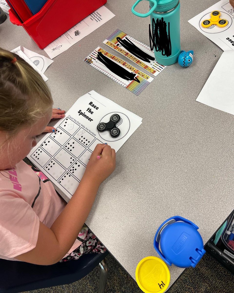 Miss__Lebo's tweet photo. It’s only day 2, but these firsties are working hard! We put our number sense skills to the test with this “race the spinner” game. Students spun their fidget spinner &amp; raced to answer all boxes before it stopped! https://t.co/LjqkZbg2nq