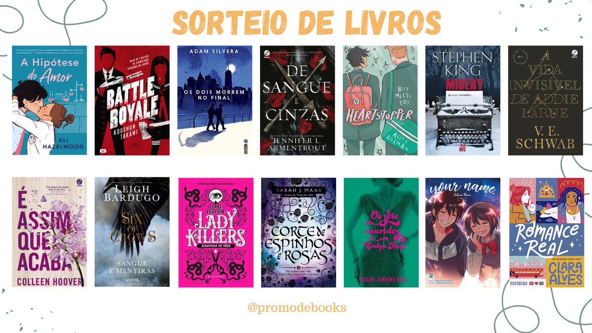 promodebooks's tweet photo. 📚📚 Sorteio de Livros 📚📚

🏆 Prêmio:
✨ UM livro dentre as opções da imagem ou R$40 em livros!

↪️ Regras:
• Seguir @promodebooks
• Dar RT nesse tweet (sem citar)
• Dar RT no fixado da página
• Comentar o livro escolhido ou R$40 em livros

Resultado: 22/08! 🍀📚 https://t.co/w8JqYUNcMP