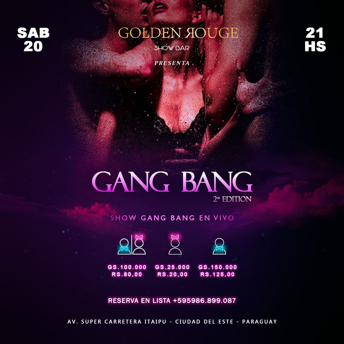 fabiotroche's tweet photo. Este Sabado 😍 
#swingerparti #fiestaliberal #goldenrouge #ciudaddeleste #tresfronteras #cde #swingerfest #disco #viral #party #fozdeiguaçu https://t.co/KjQEpuVb04