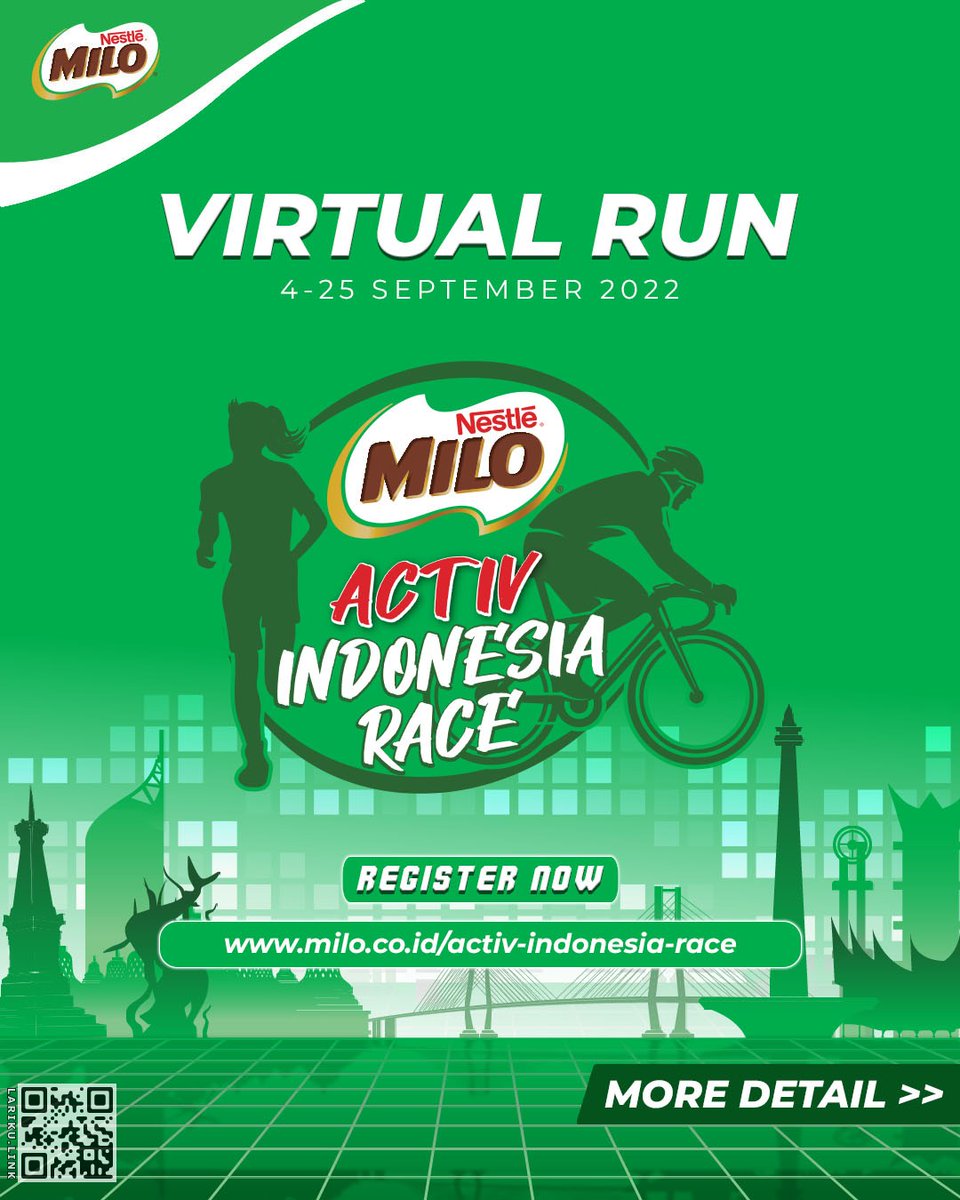 LarikuInfo's tweet photo. 🏃🏻🏃🏻‍♀️ 
Selain offline, MILO ACTIV INDONESIA RACE 2022 ada Virtual-nya lhooo!

🔽
🥛 MILO Activ Indonesia Race
⏰️️ 04-25 Sep 2022
📐 Hybrid Event
🔰 Jakpus / Anywhere
💙
🧿 https://t.co/CwXrUtPR4E ️◀️
🔺
🔺

••••
#MILOActivRace #MiloIndonesia #IMRR #RestepID #LariKuinfo https://t.co/QUi37tZqkN