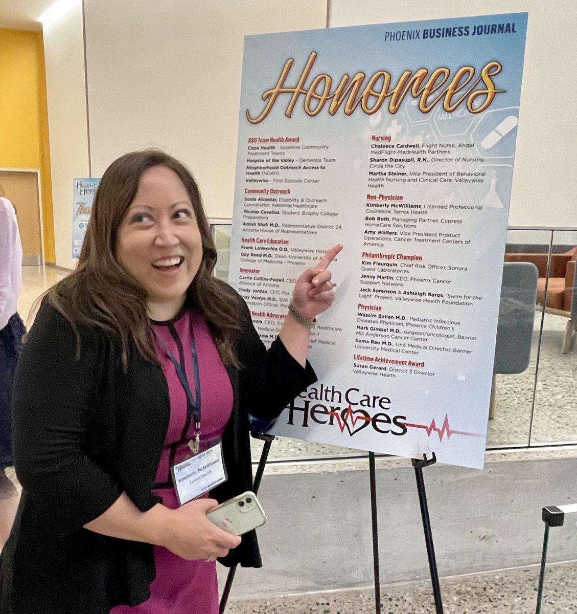 terroshealth's tweet photo. We are so proud to celebrate our very own Kim McWilliams, MA LPC for being a finalist at the @phxbizjournal Health Care Heroes awards in the non-physician category! 🥳🏆 Huge congratulations to all of the other finalists and winners! #inspiringchangeforlife https://t.co/D7OrGz6U78