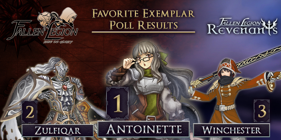 NISAmerica's tweet photo. The results of the Favorite Exemplar poll are in! 🥁

Antoinette seems to have (ant)won-it all 😏👉💥

🔗: (https://t.co/yQ13aiCy91) #FallenLegion https://t.co/FfwlpKaow0