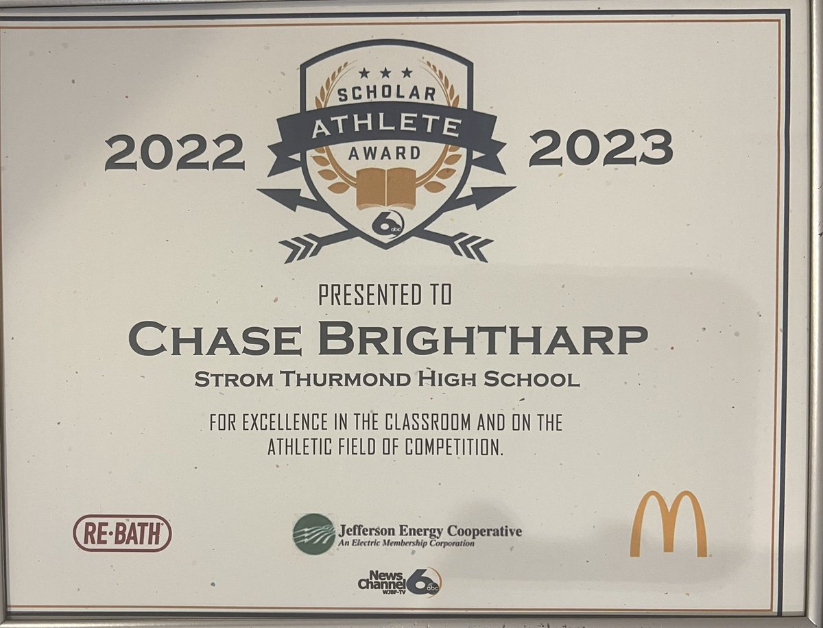 CBrightharp_'s tweet photo. Honored to receive the Scholar Athlete award today! @WJBF @GoRebsPCCW  #studentathlete https://t.co/JmA2bYhbT0