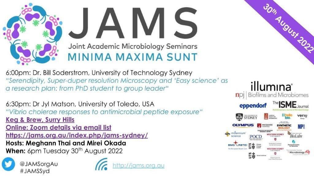 #JAMS monthly is just around the corner! 

🗓 When: 30th Aug, 6PM
📍 Where: Keg &amp; Brew, Surry Hills
🔗 Zoom: via our email list or send us a DM to get the link!

#JAMSSyd #microbiology #community