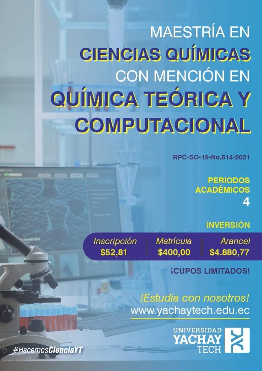 ¡Gran oportunidad¡ 🚨

Conoce más sobre la nueva maestría de Yachay Tech en el siguiente link: 

yachaytech.edu.ec/maestria-cienc…