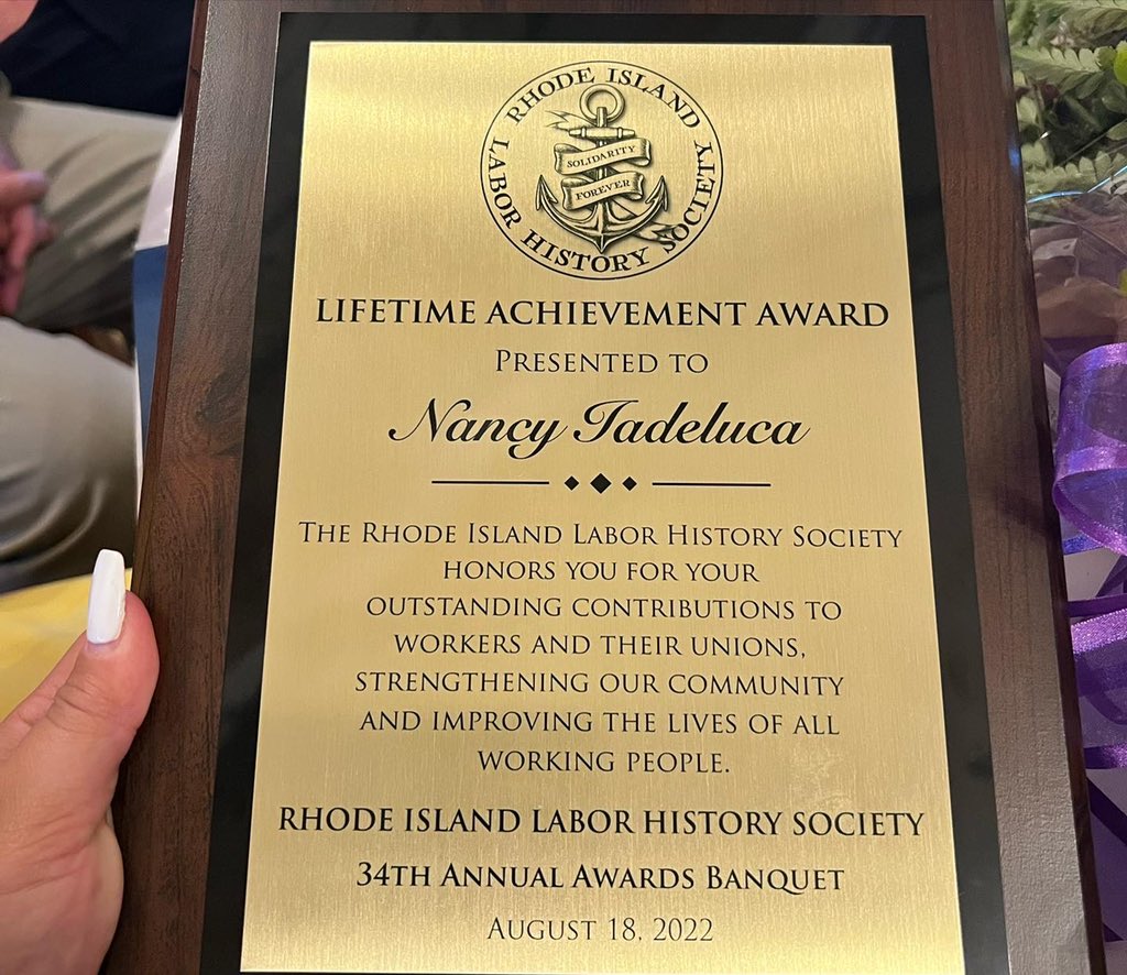 Lindsayiadeluca's tweet photo. That’s my mama!!! So proud of my mom for earning a lifetime achievement award tonight from the Rhode Island Labor History Society 💯❤️ #Local26 #StrongWomenDoingBigThings https://t.co/3C6GjOurj2