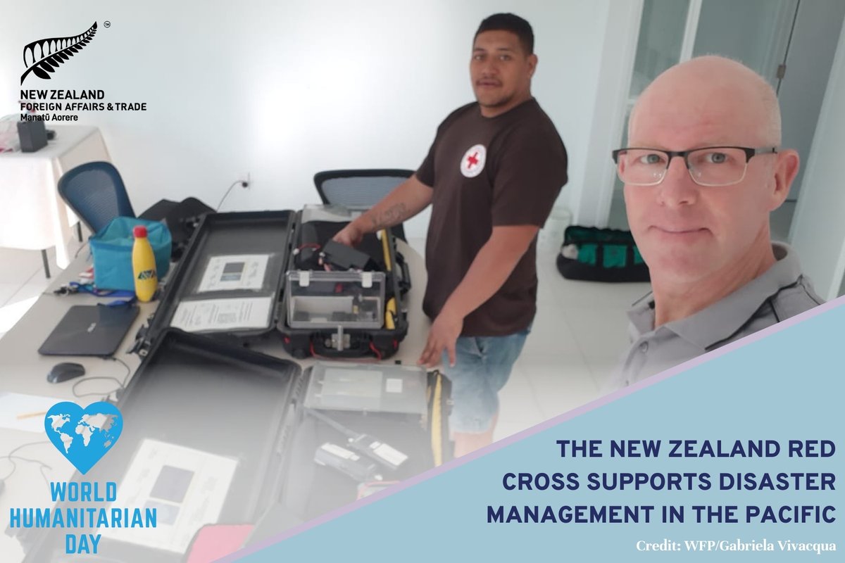 MFAT and the New Zealand Red Cross partner together to support disaster readiness in the Pacific. This @NZRedCross Disaster Management Delegate and Cook Islands Red Cross Disaster Management Officer are checking equipment to ensure it is disaster ready. #WorldHumanitarianDay