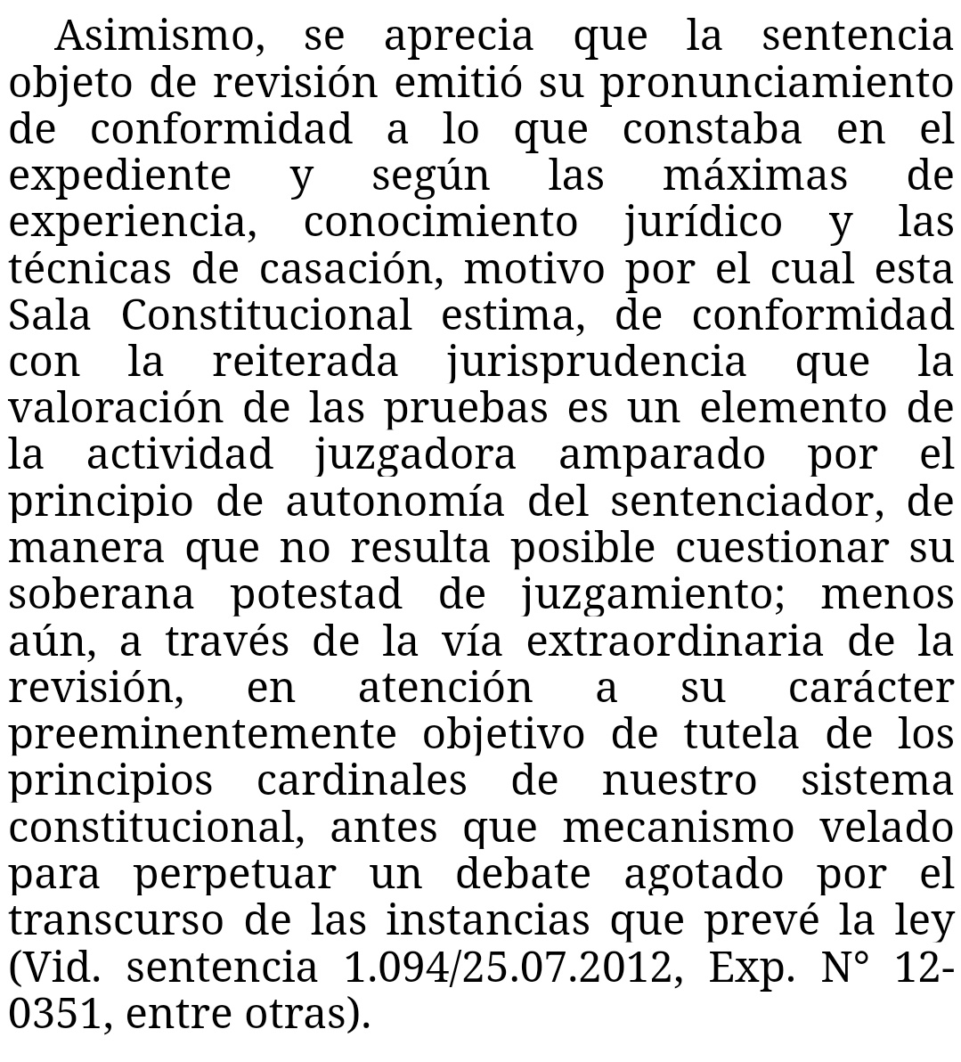 WilsonGomezGB's tweet photo. Sentencia N° 0480 del 02/08/2022 Sala Constitucional @TSJ_Venezuela 
La valoración de las pruebas es un elemento de la actividad juzgadora amparado por el principio de autonomía del sentenciador. No procede Revisión
https://t.co/RaOqWr6ge8 https://t.co/7MqtEgBHAa