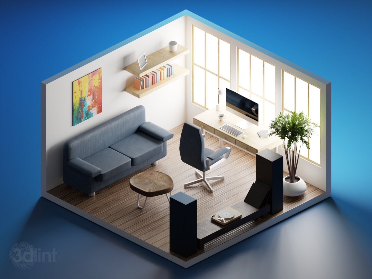 3dlint's tweet photo. Home Office 🖥
My final lesson in @polygonrunway 3D Illustration course 😊 This has been such a great experience I warmly recommend this course to everyone learning blender.
#prb3d #blender #blender3d #b3d #lowpoly #lowpolymodeling #isometric #3dlearning https://t.co/tiJd4wBiH4