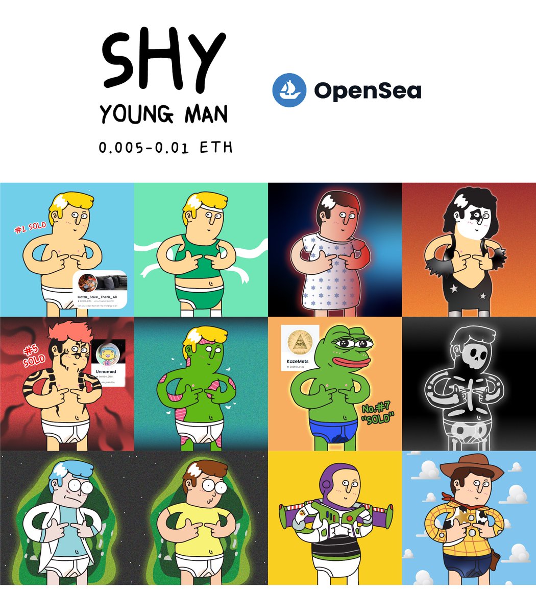 Shy young man collection 👉👈
1/1 Collection
<a href="/opensea/">OpenSea</a>
0.005-0.01 ETH 
opensea.io/collection/shy…
#NFTCommunity #NFTs #NFT #nftart #NFTGiveaways #NFTProject #NFTCommmunity #nftcollector #NFTTHAILAND #NFTThaicommunity #OpenSea #openseaartists #OpenSeaNTF #OpenSeaCollection #NFT宣伝枠