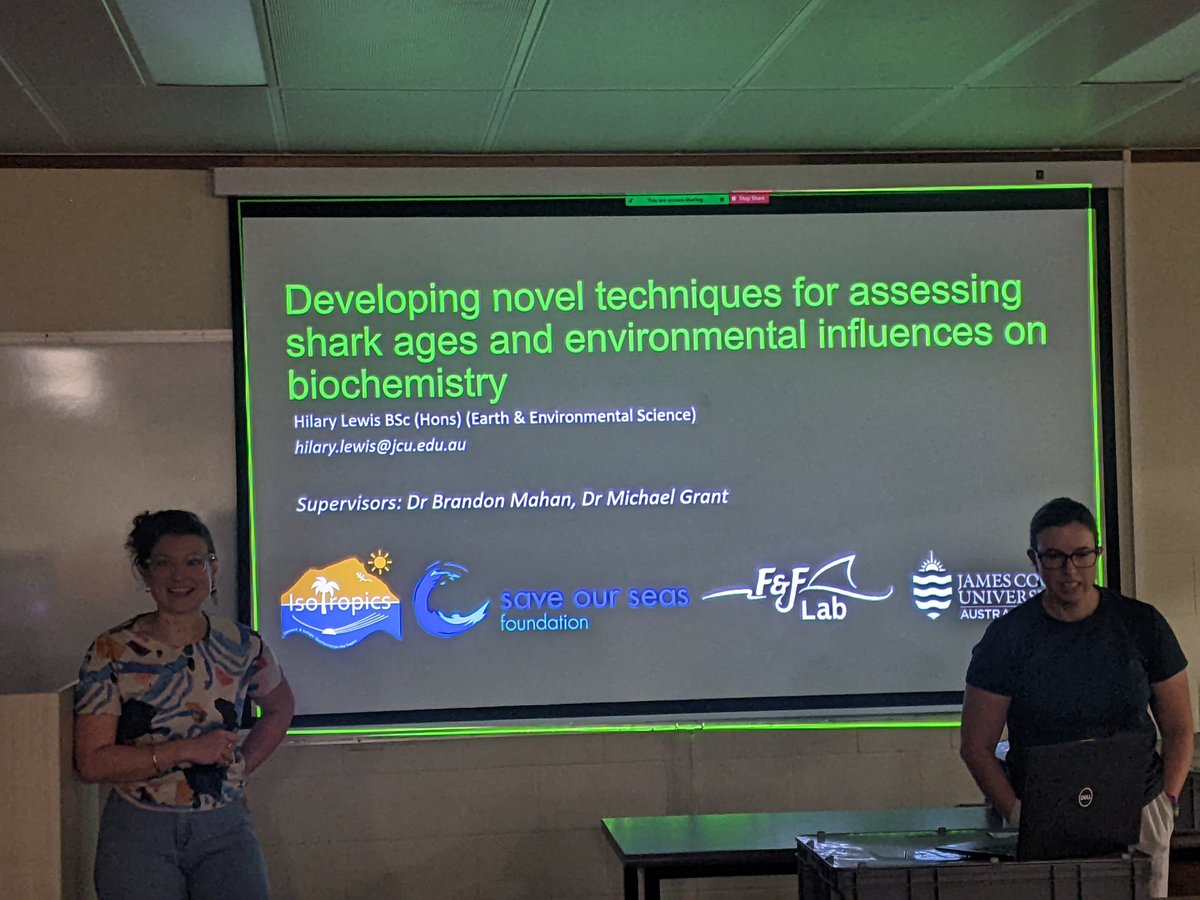 Honours confirmation talk done! <a href="/Thesaltygeochem/">Hilary</a> project to explore chemical markers for use in shark ageing and life history reconstructions is officially underway. Thanks to <a href="/saveourseas/">Save Our Seas</a> and <a href="/GeoChemTropics/">IsoTropics Geochemistry Lab</a> for funding this work. Follow <a href="/Thesaltygeochem/">Hilary</a> for project updates