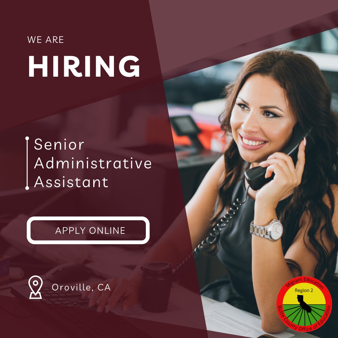 We are in search of a Senior Administrative Assistant for our Oroville area office. If you or someone you know is interested, visit and share our link below!
bit.ly/MER2jobs

#ButteCOE