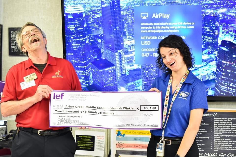 We are so excited for our Theatre teacher, Ms. Winkler for receiving an <a href="/LEFforLISD/">LEF</a> grant for wireless mics. It will be a wonderful addition to her program and for others too! #LEFGrants #ACPride