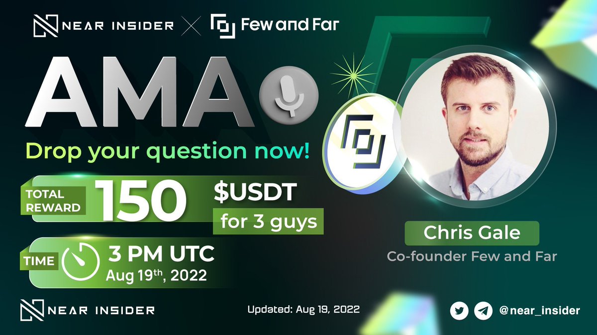 near_insider's tweet photo. #AMA NEAR INSIDER X FEW AND FAR

⏰August 19th, 3:00 PM UTC
🎁150 $USDT for 3 winners!

To join:

🔸Like &amp; RT
🔸Follow @near_insider &amp; @FewandFarNFT
🔸Ask anything here: 
https://t.co/MaImVyXsWY
🔸Twitter space 
https://t.co/acNryP23HS

#NEAR $NEAR https://t.co/JM6zfGoWiq