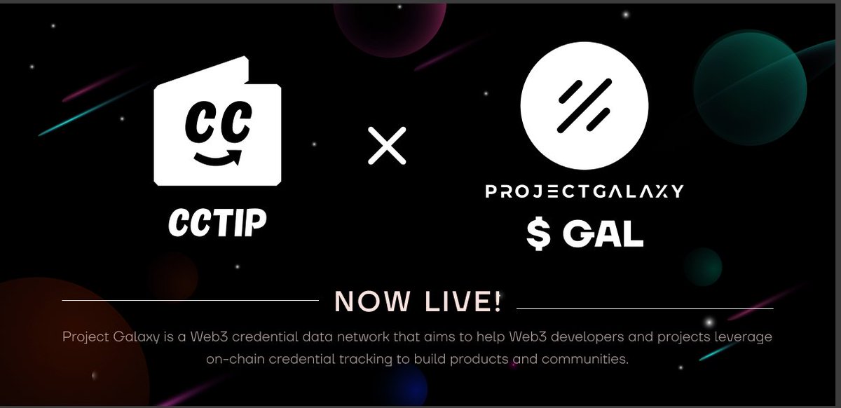 🎉Thrilled to announce the fresh listing of $GAL! @ProjectGalaxyHQ is the world’s largest Web3 credential data network. 🚀And let's stay tuned for our upcoming giveaway campaign on our Galaxy Spaces next week 👉galaxy.eco/CCTIP ✨ 🎁@cctip_com airdrop 20 GAL 200