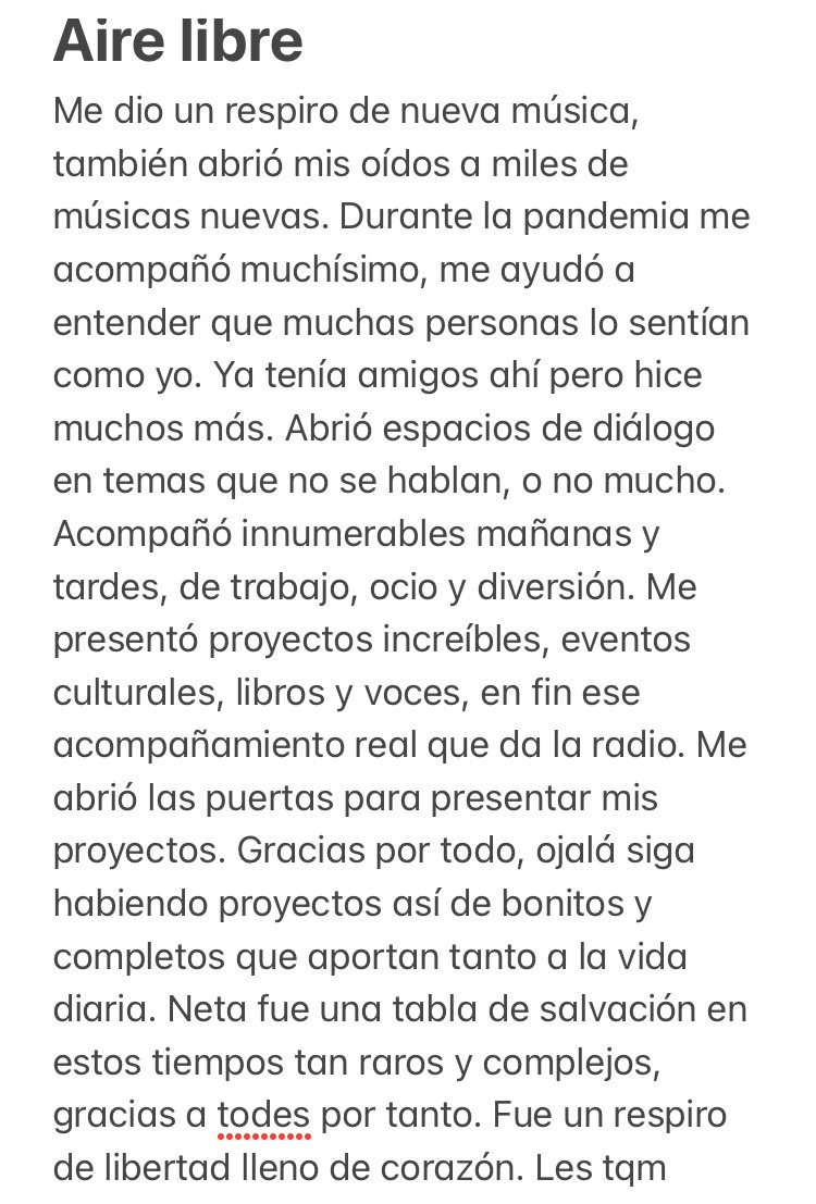 Para <a href="/airelibre_fm/">Aire Libre 3.0</a> con amor, gracias <a href="/arrearrearre/">El Febe</a> <a href="/sutedevaleriana/">🪄valeriana</a> <a href="/salvenseustedes/">raquel miserachi</a> <a href="/joaQUEENmertz/">Joaquina Mertz</a> @JuToporek <a href="/thesmallestboy/">txiki 🚲</a> <a href="/elAleGuarrero/">Legionario del Pisto</a> <a href="/salvenseustedes/">raquel miserachi</a> <a href="/vicdel/">VICDEL</a> <a href="/DannyMutamasick/">Mutamasick</a> <a href="/esamipaw/">esamipau</a> <a href="/josesantosxx/">Jose Álvarez</a> <a href="/jsolerescritor/">Jordi Soler</a> <a href="/la_moni/">Moni Saldaña</a> <a href="/mangelangeles/">Miguel Ángel Ángeles 👾</a> <a href="/mirandacerflo/">Miranda Cervantes</a> y todes