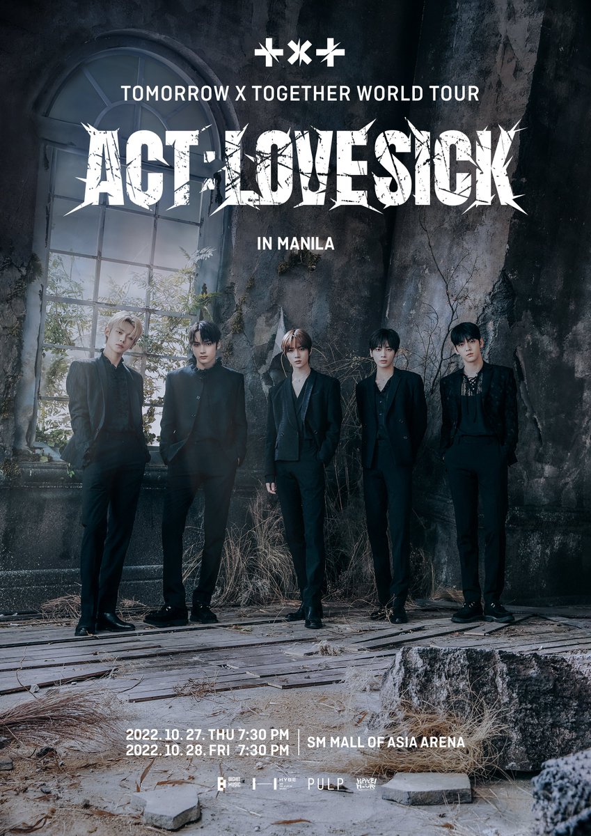 pulpliveworld's tweet photo. New Schedule Alert!

TOMORROW X TOGETHER WORLD TOUR ACT: LOVE SICK in Manila is set to happen at the Mall of Asia Arena on October 27 &amp; 28, 2022 at 7:30pm!

#TOMORROW_X_TOGETHER_WorldTourinManila
@TXT_bighit https://t.co/iNvIU2U62f